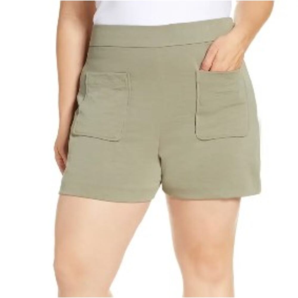 Women's Army Green High Waist Patch Pocket Shorts LEITH 1X 2X 3X